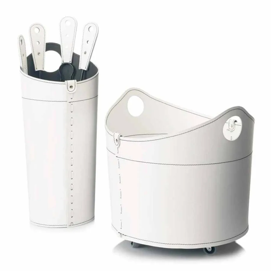 Portalegna, portaferri e ferri per camino in cuoio Nicad,made in Italy Viadurini