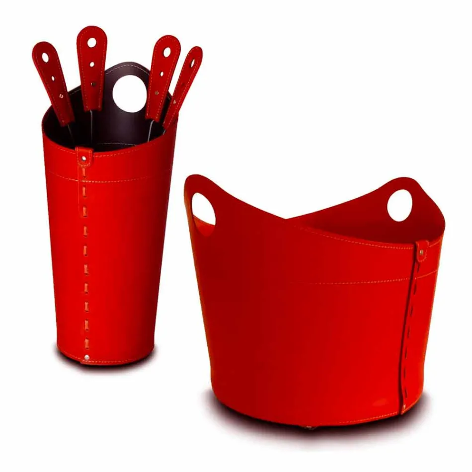 Portalegna, portaferri e ferri per camino in cuoio Nicad,made in Italy Viadurini