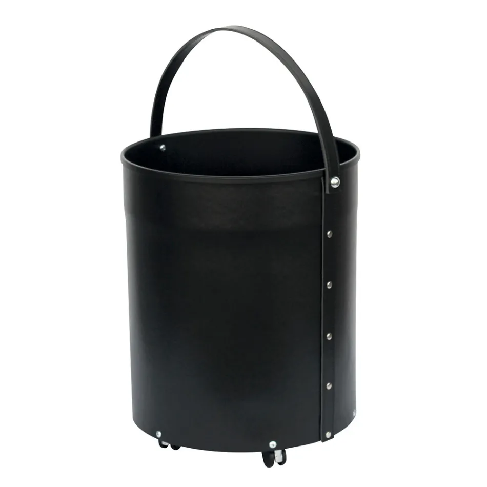 Portalegna Rotondo in Ecopelle con Ruote Made in Italy - Camaleonte Viadurini