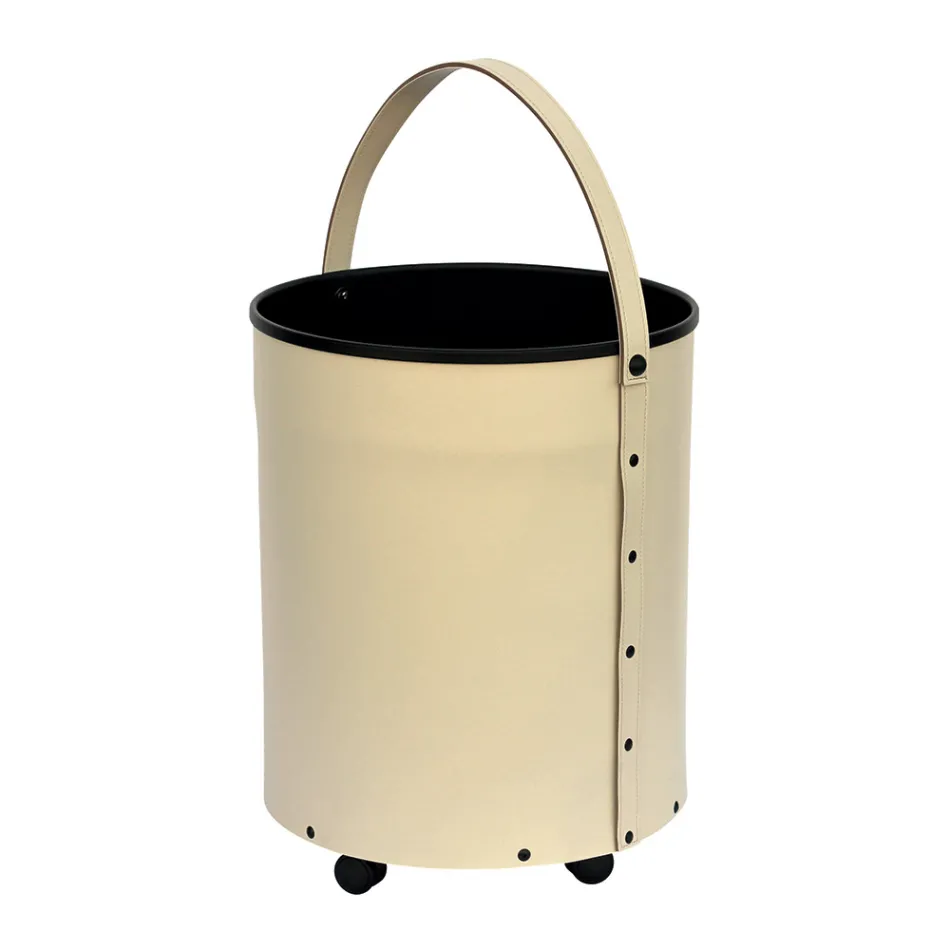 Portalegna Rotondo in Ecopelle con Ruote Made in Italy - Camaleonte Viadurini