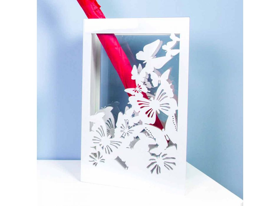 Portaombrelli Bianco in Legno dal Design Moderno Decorato con Farfalle - Papilio Viadurini