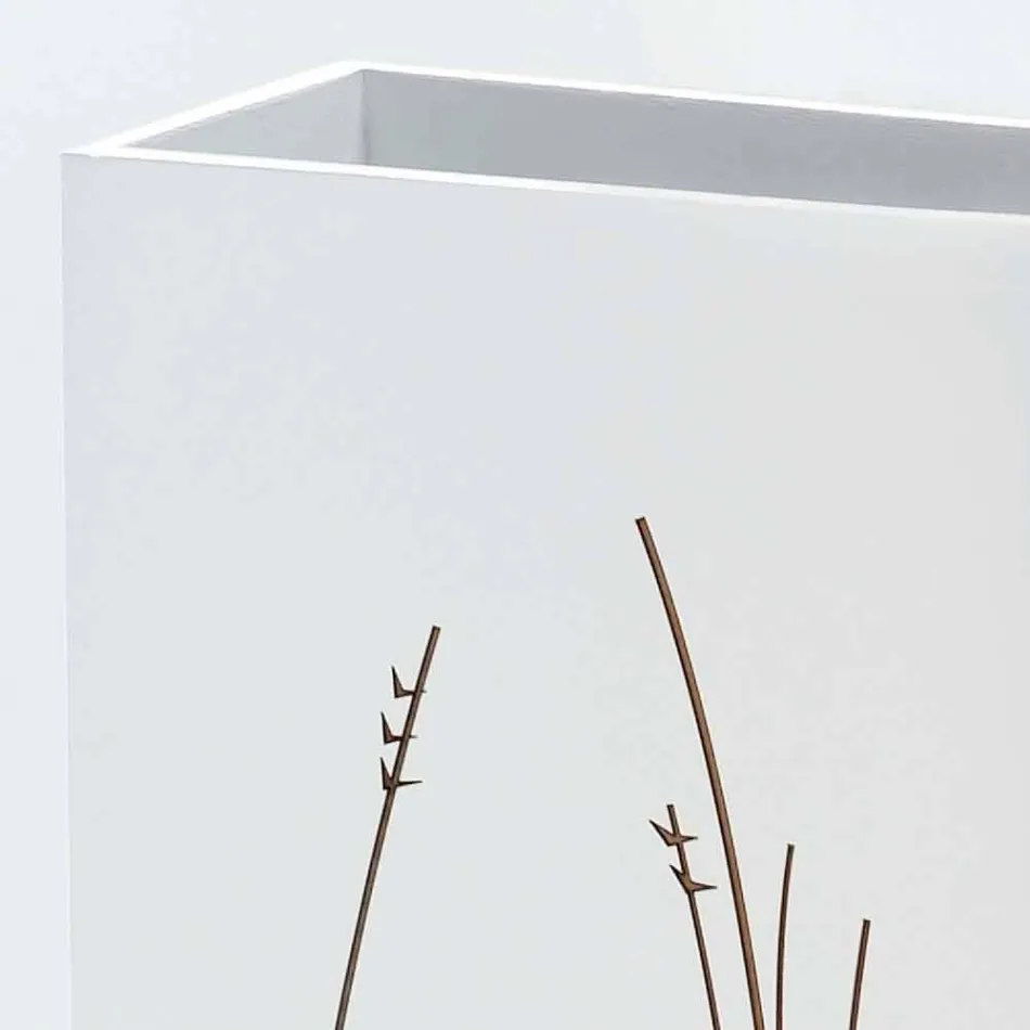 Portaombrelli Bianco in Legno Decorato Design Moderno Rettangolare - Filigrano Viadurini