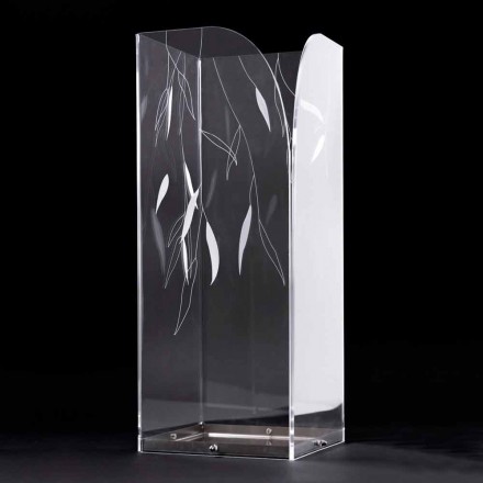 Portaombrelli di Design in Plexiglass Trasparente con Foglie Incise - Kanno Viadurini