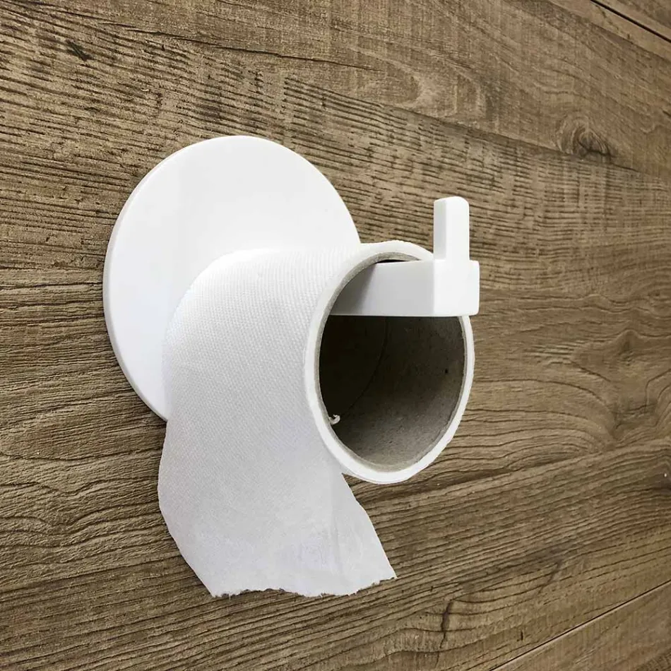Portarotolo per Bagno in Corian Bianco o con Inserto Nero, Made in Italy - Elono Viadurini