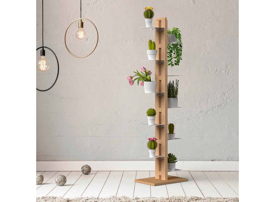 Portavasi verticale moderno a colonna Zia Flora in legno made in Italy Viadurini