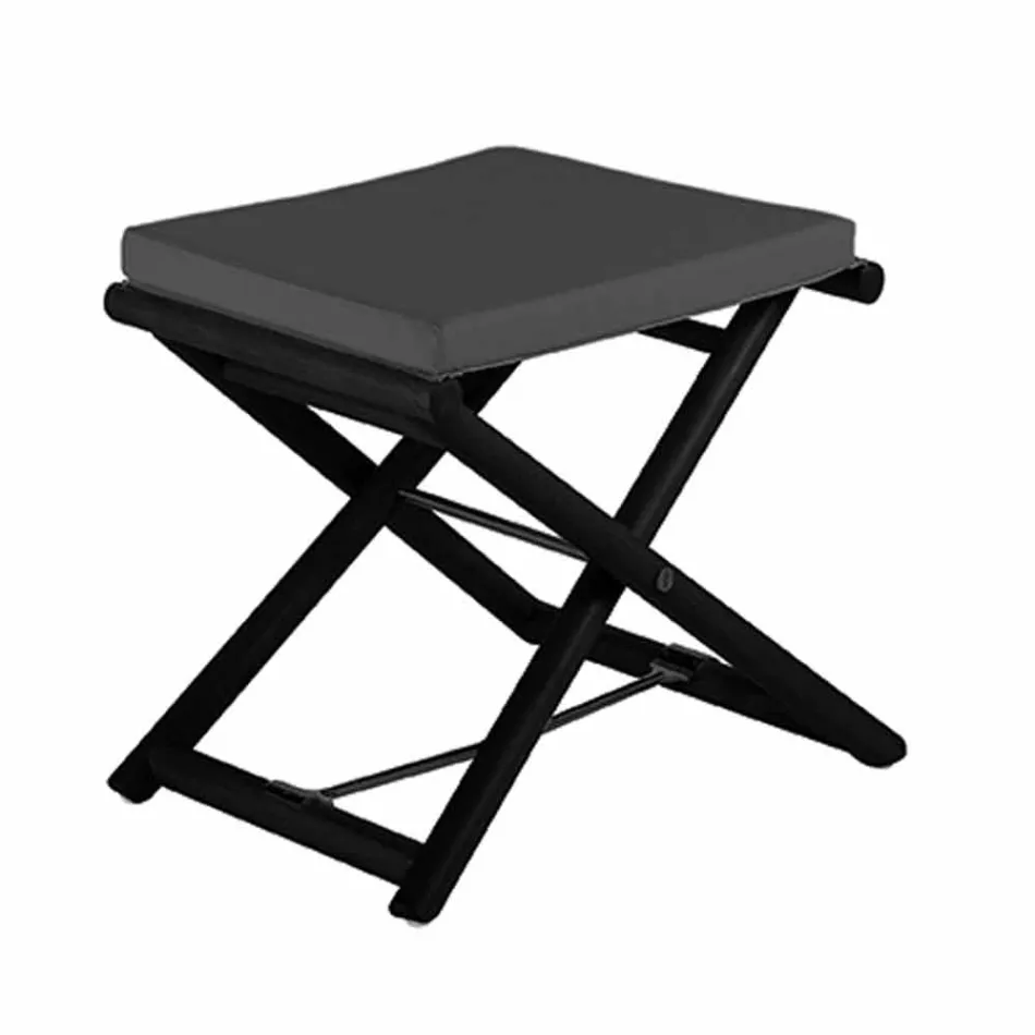 Pouf da Esterno in Legno Opaco Naturale o Nero e Cuscino, Made in Italy - Suzana Viadurini