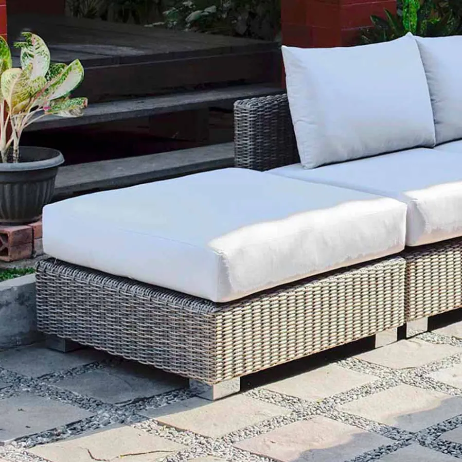 Pouf da esterno moderno in polietilene grigio-taupe Jaco, fatto a mano Viadurini