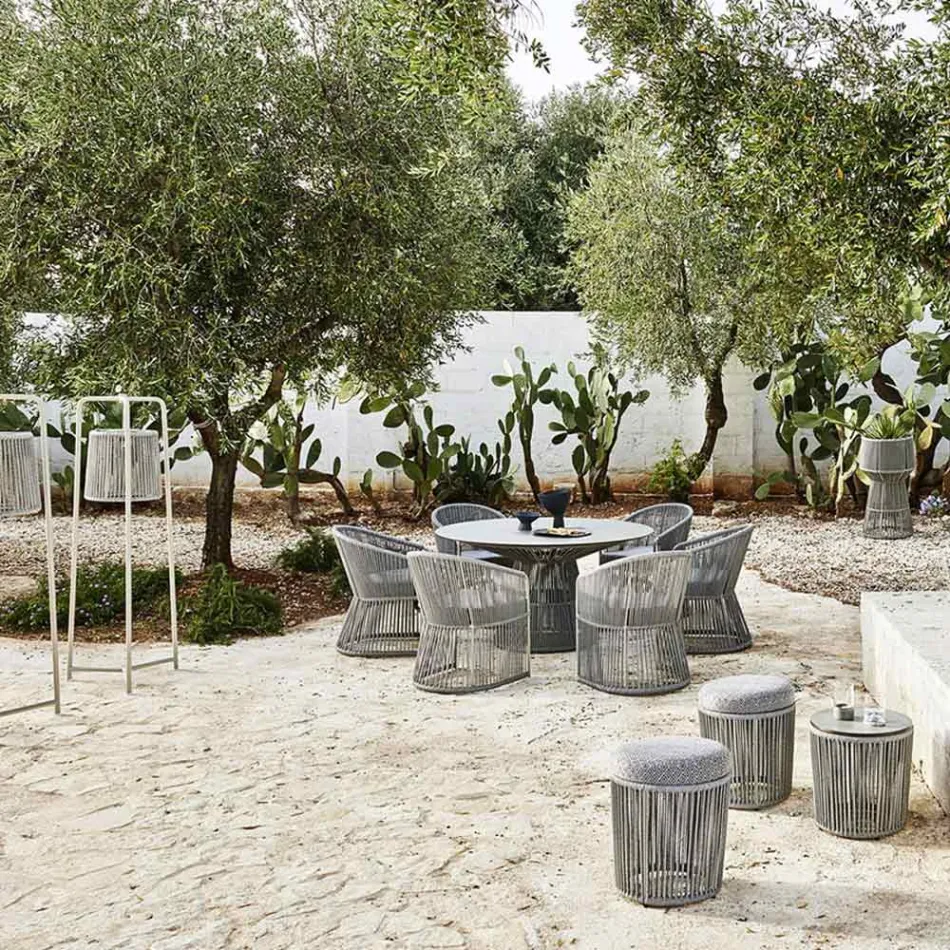 Pouf da Giardino con Cesta in Alluminio e Intreccio - Tibidabo by Varaschin Viadurini