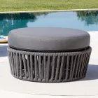 Pouf da Giardino in Acciaio e Corda Cuscino Incluso Prodotto in Italia – Bronn Viadurini