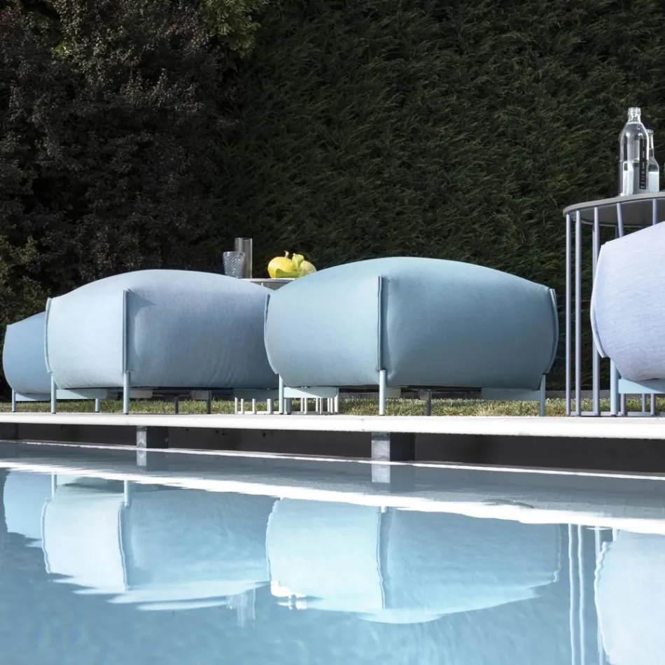 Pouf da Giardino in Tessuto con Piedi in Metallo Made in Italy - Burro Viadurini