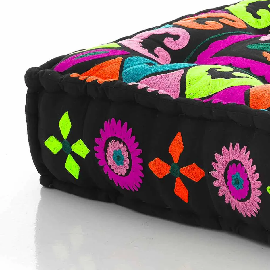 Pouf di Design Etnico Quadrato in Tessuto Patchwork o Velluto – Fibra Viadurini