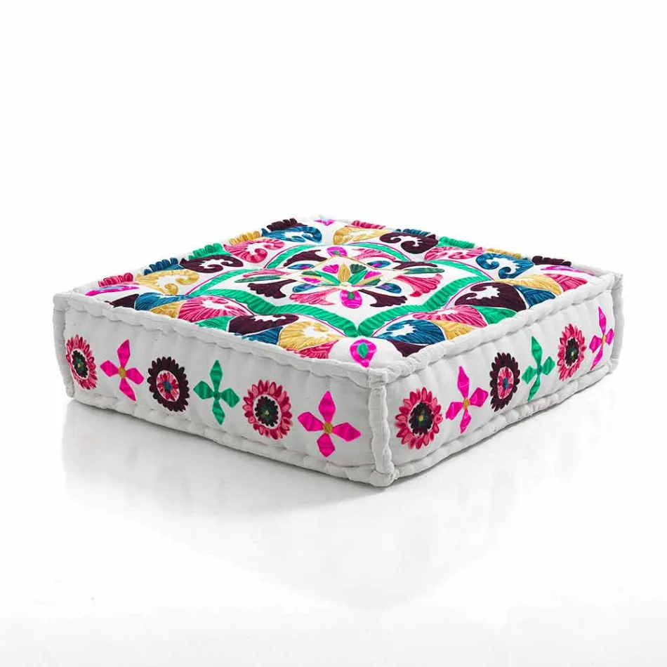 Pouf di Design Etnico Quadrato in Tessuto Patchwork o Velluto – Fibra Viadurini