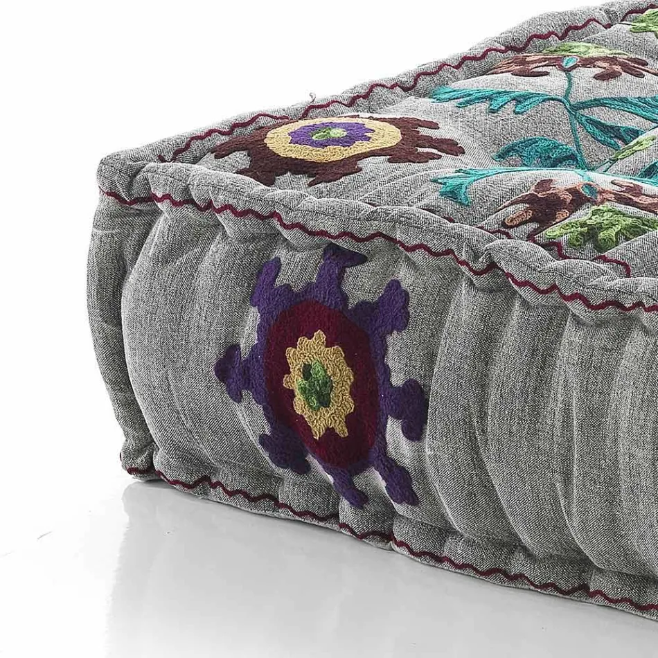 Pouf di Design Etnico Quadrato in Tessuto Patchwork o Velluto – Fibra Viadurini