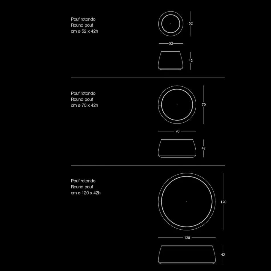 Pouf Morbido Rotondo da Salotto in Velluto Colorato 3 Dimensioni - Evelyne Viadurini