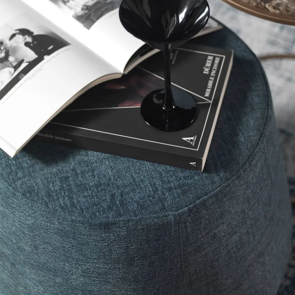 Pouf Ottomano Rotondo da Salotto in Ciniglia Colorata 3 Dimensioni - Evelyne Viadurini