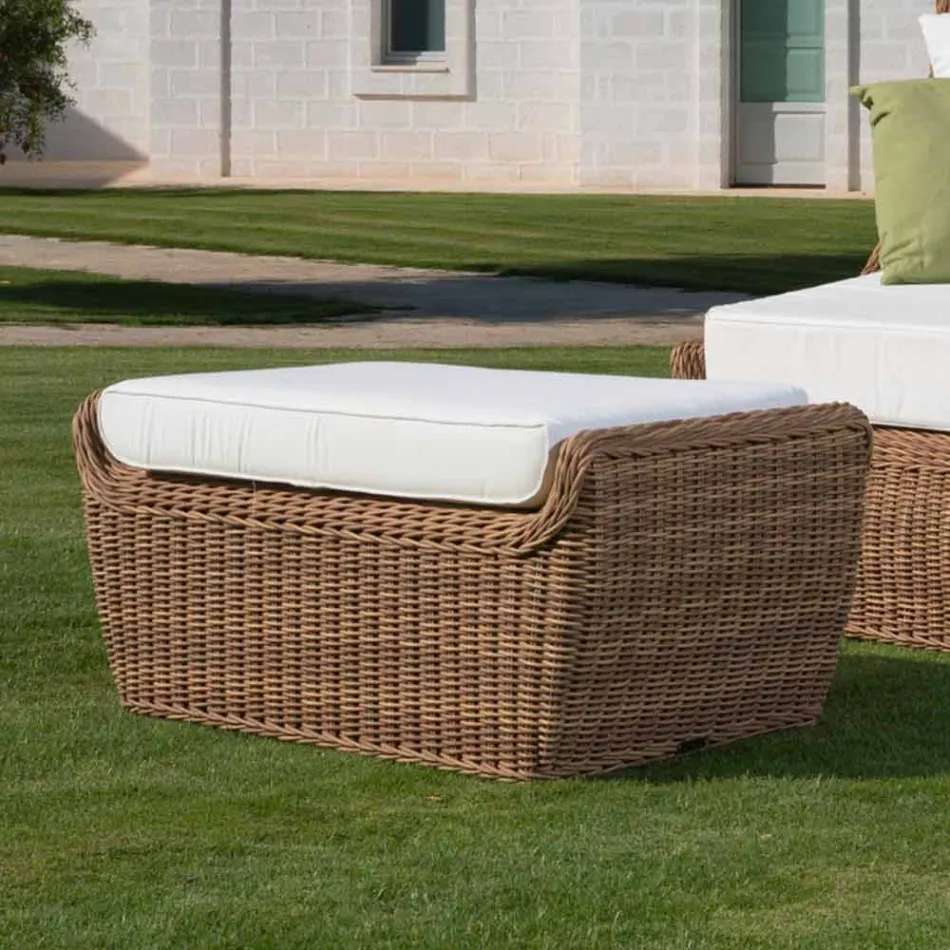 Pouf Panca da Esterno in Rattan Sintetico Intrecciato Design di Lusso - Yves Viadurini