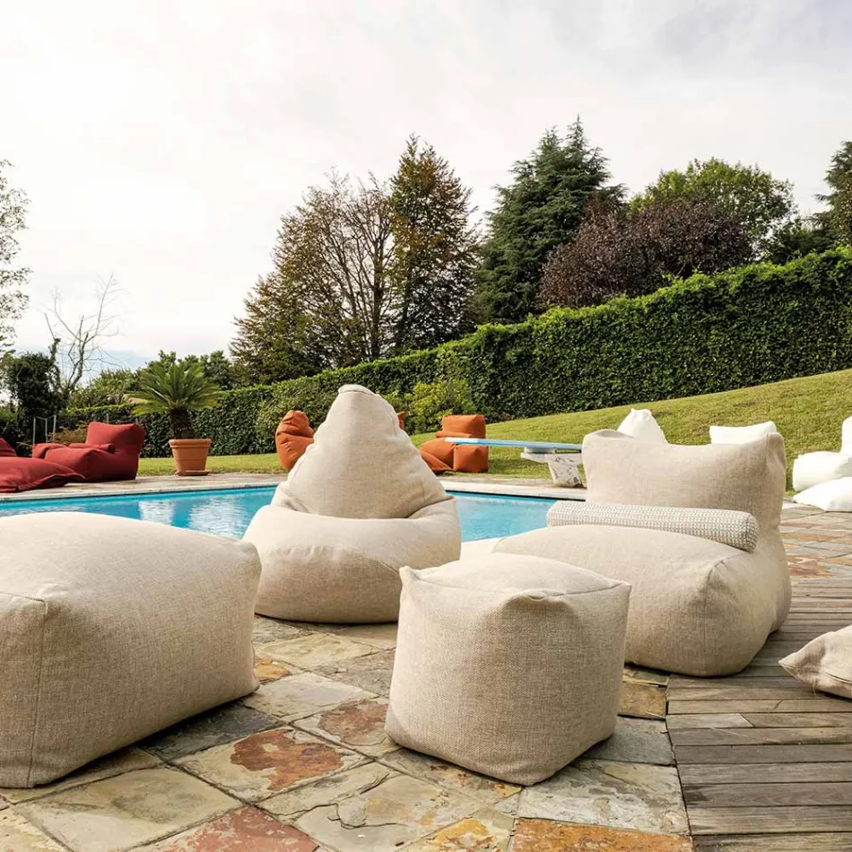 Pouf per il Giardino in Tessuto Outdoor Color Melange Beige - Maestrale Viadurini