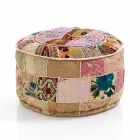 Pouf Rotondo di Design Etnico in Tessuto Patchwork o Velluto – Fibra Viadurini