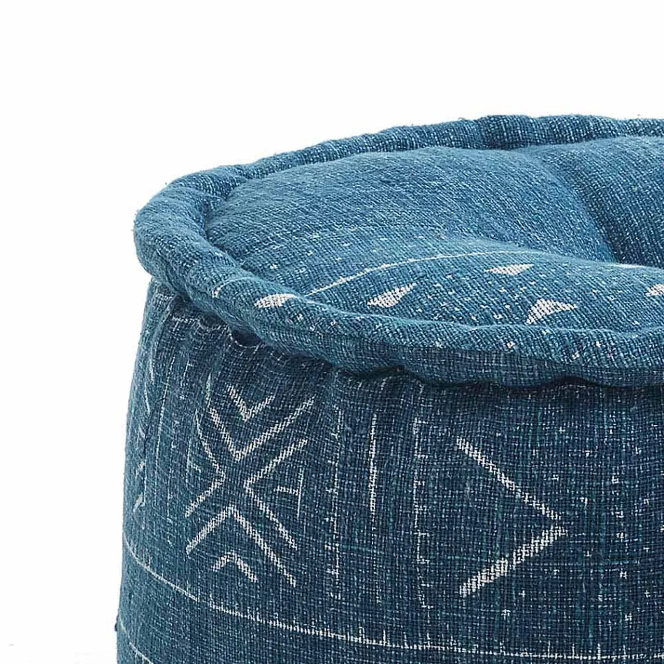 Pouf Rotondo di Design Etnico in Tessuto Patchwork o Velluto – Fibra Viadurini