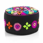 Pouf Rotondo di Design Etnico in Tessuto Patchwork o Velluto – Fibra Viadurini