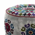 Pouf Rotondo di Design Etnico in Tessuto Patchwork o Velluto – Fibra Viadurini