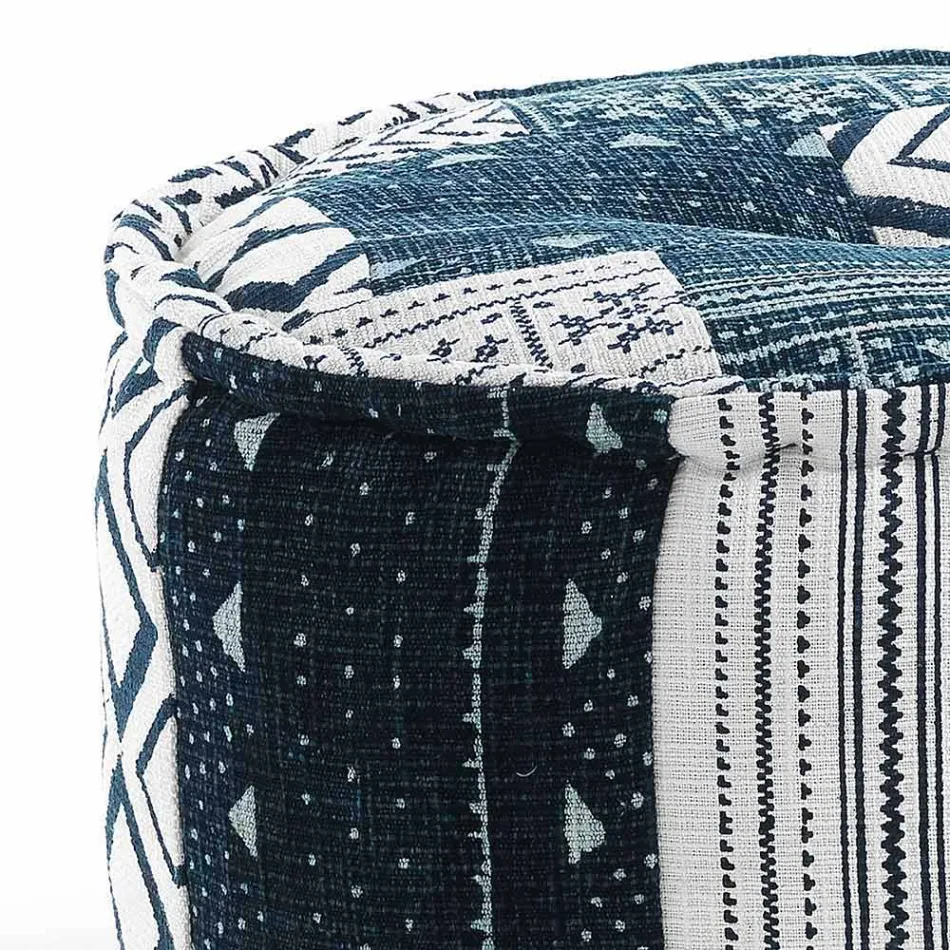 Pouf Rotondo di Design Etnico in Tessuto Patchwork o Velluto – Fibra Viadurini