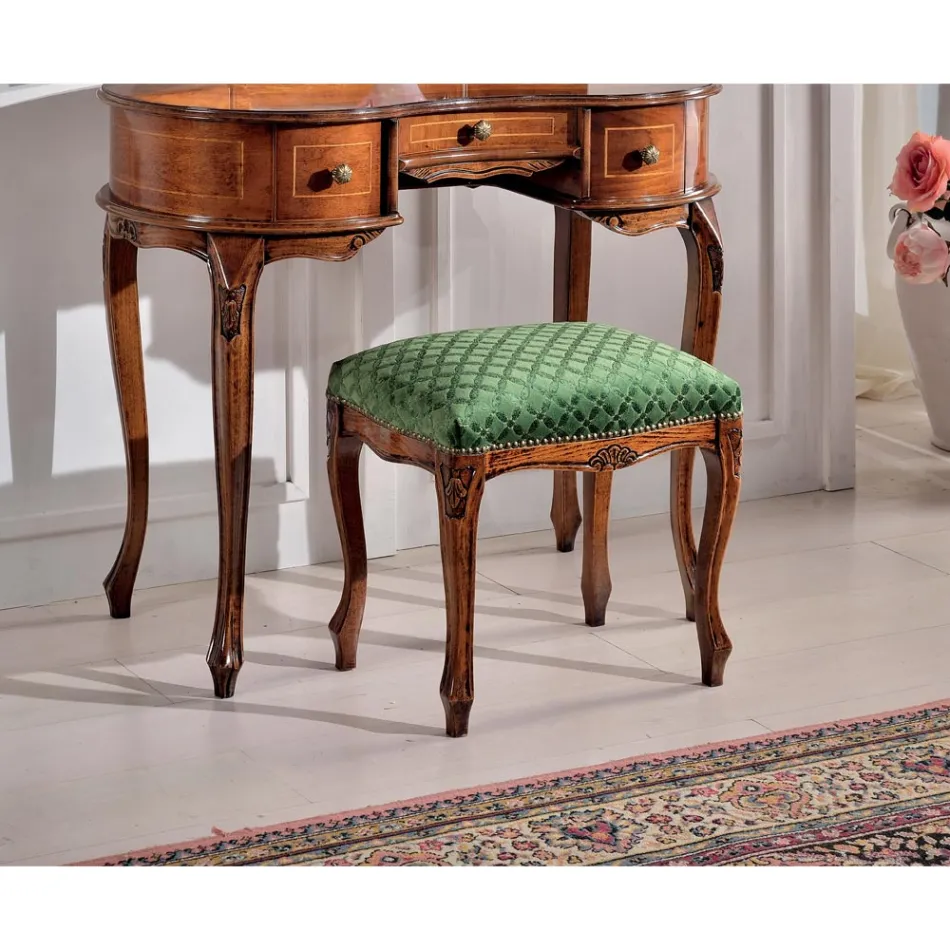 Pouf Stile Classico in Legno di Noce e Tessuto Made in Italy - Luxury Viadurini