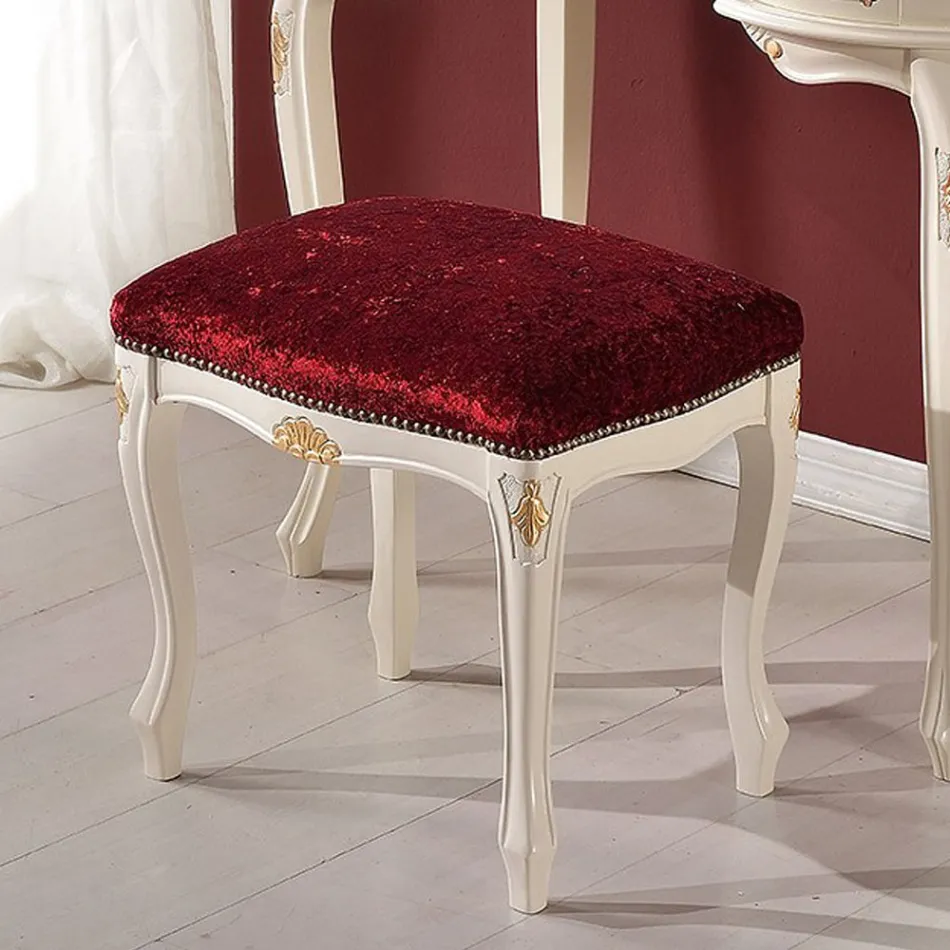 Pouf Stile Classico in Legno di Noce e Tessuto Made in Italy - Luxury Viadurini