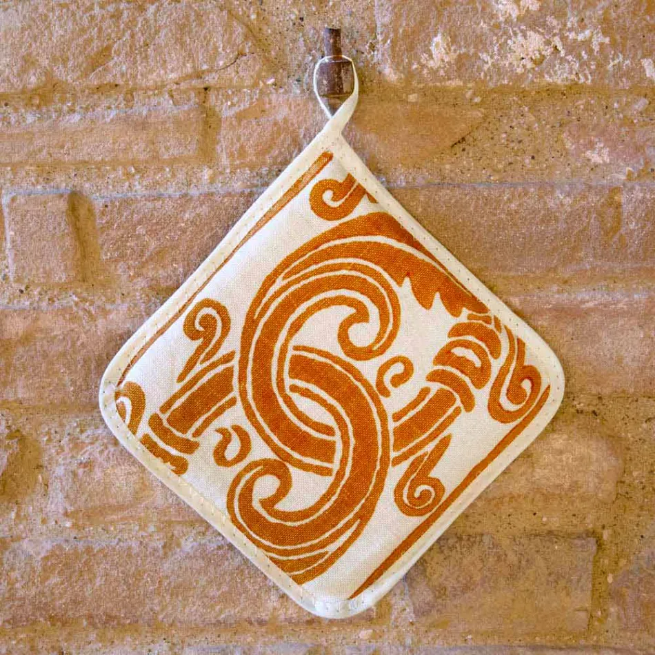 Presine d’Arte Italiana in Puro Lino con Stampa a Mano Pezzo Unico - Marchi Viadurini