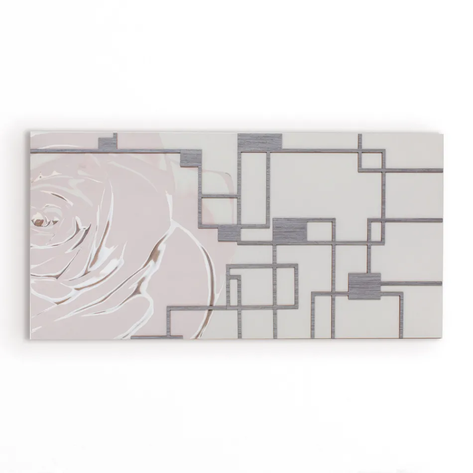 Quadro con Rosa e Forme Geometriche Realizzato in Laser Made in Italy - Rin Viadurini