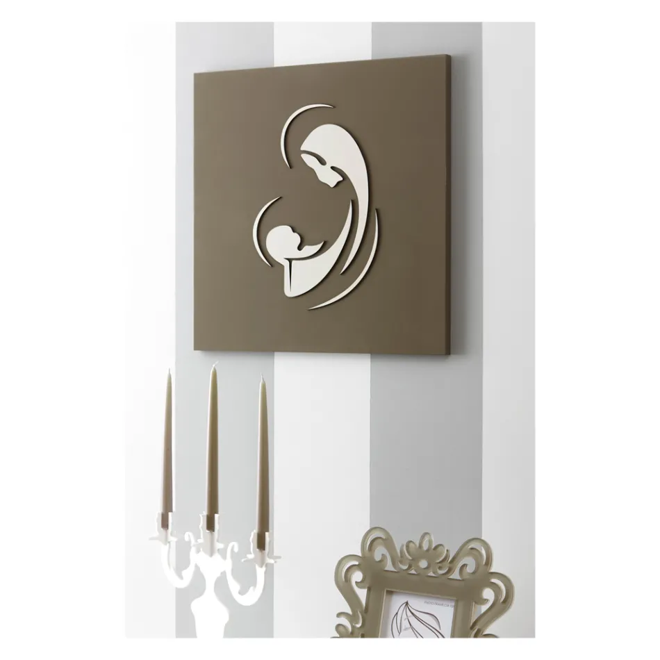 Quadro della Madonna con Bambino Inciso a Laser Made in Italy - Bashira Viadurini