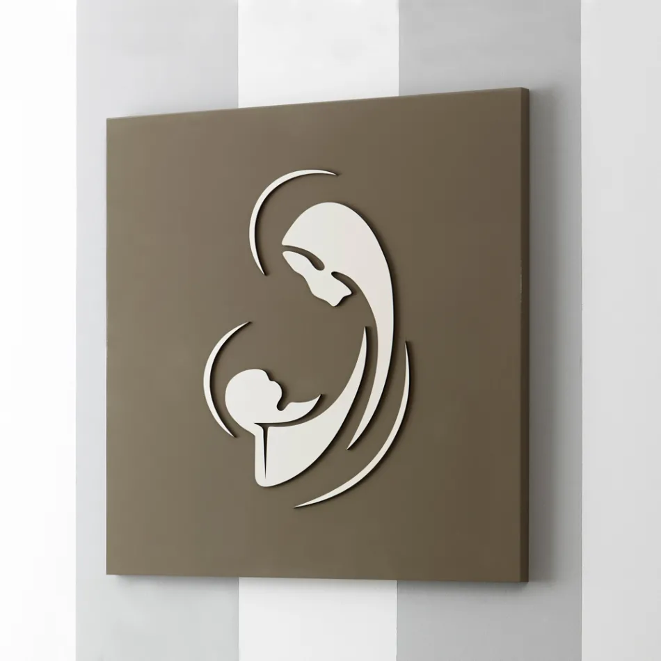Quadro della Madonna con Bambino Inciso a Laser Made in Italy - Bashira Viadurini