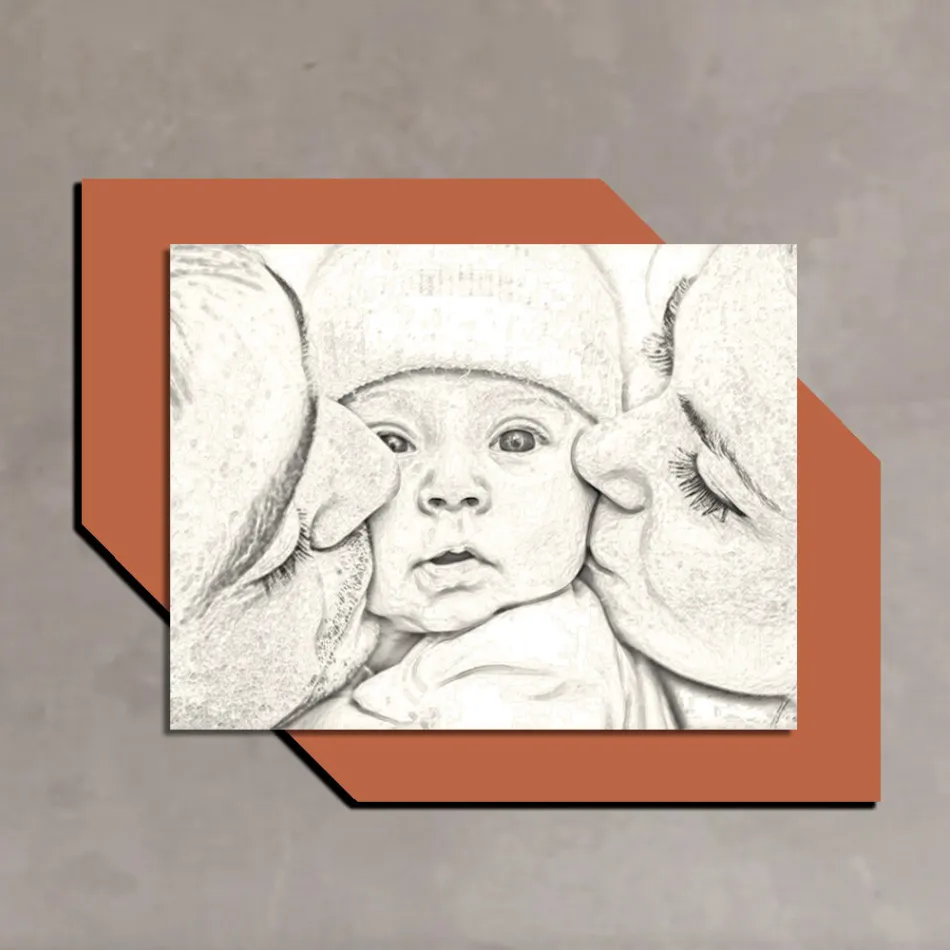 Quadro in Legno con Stampa di Bacio a un Bambino Made in Italy - Andorra Viadurini