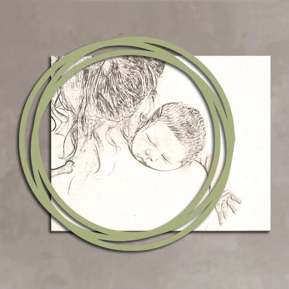 Quadro in Legno con Stampa di Donna con Bambino Made in Italy - Taiwan Viadurini