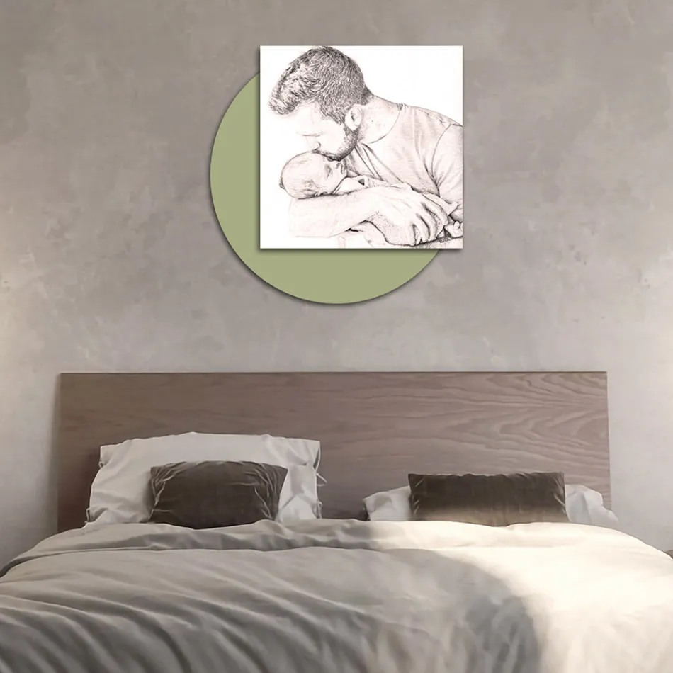 Quadro in Legno con Stampa di Padre che Bacia il Figlio Made in Italy - Belgio Viadurini