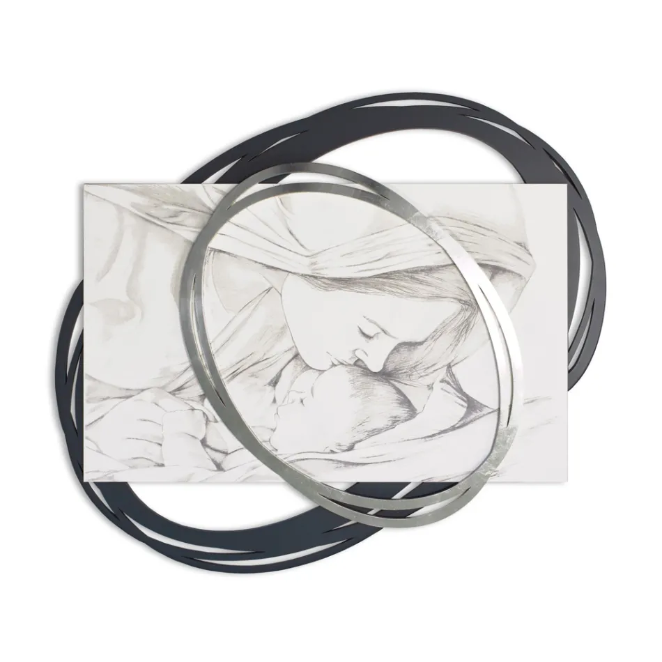 Quadro Inciso a Laser con Bacio di Maria a Gesù Made in Italy - Sylvie Viadurini