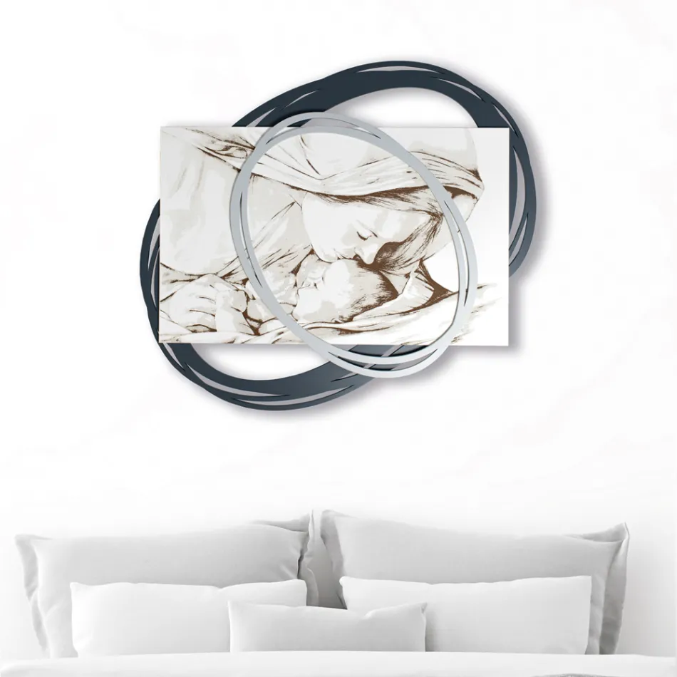 Quadro Inciso a Laser con Bacio di Maria a Gesù Made in Italy - Sylvie Viadurini