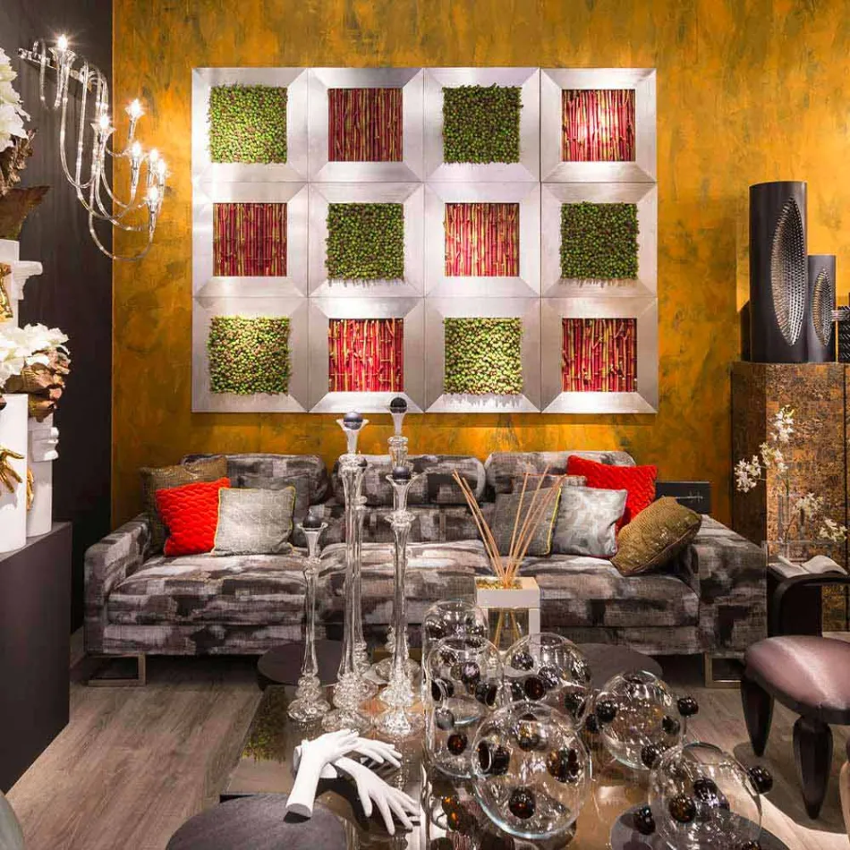 Quadro Moderno da Parete in Metallo e Fiori Artificiali Made in Italy - Trimo Viadurini