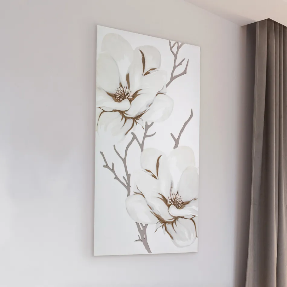Quadro Realizzato in Laser con Fiore di Magnolia Made in Italy - Misaki Viadurini