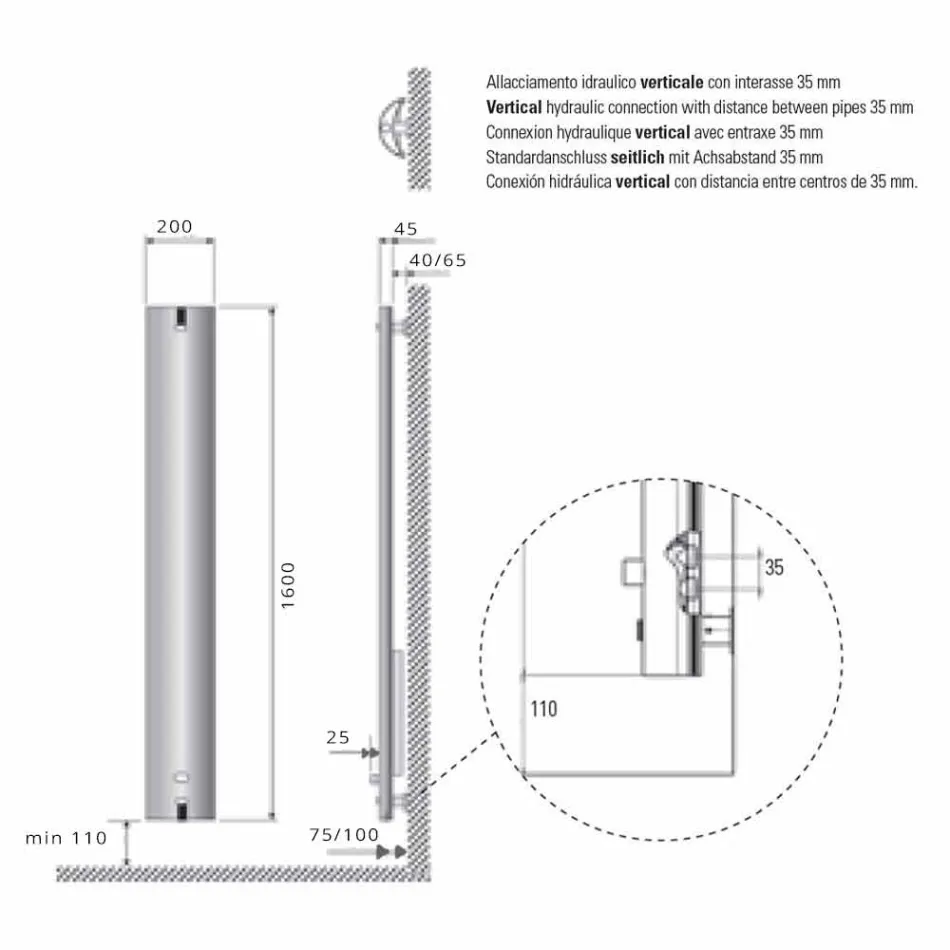 Radiatore Termoarredo in Alluminio Design a Parete Idraulico 250 Watt - Stilus Viadurini