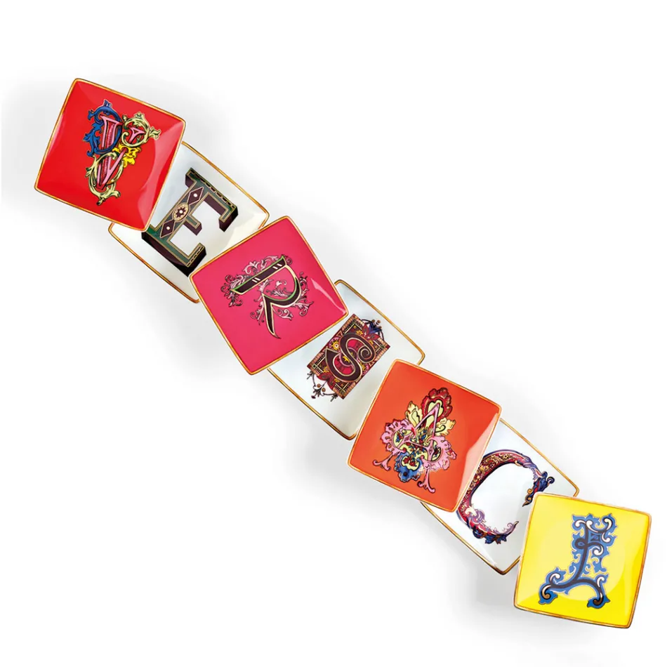 Rosenthal Versace Alphabet 6 Coppette Quadre Piane in Porcellana - Alphabet Viadurini