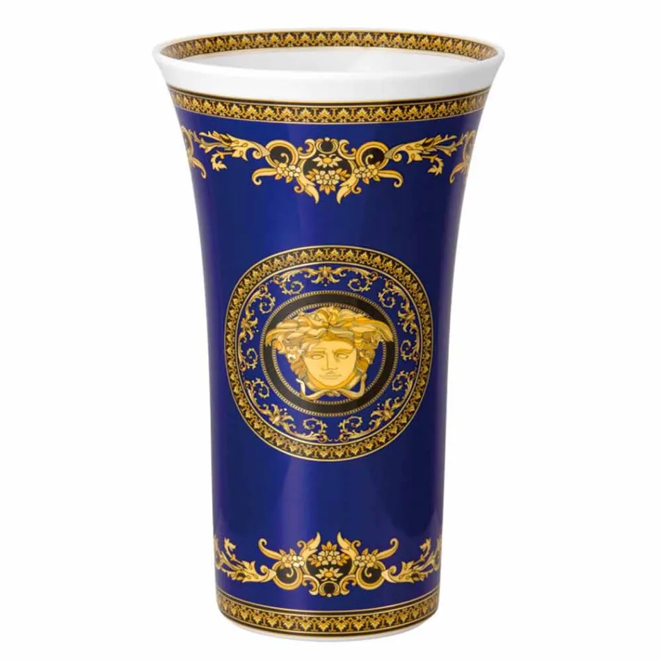 Rosenthal Versace Medusa Blue Vaso di moderno design porcellana 34cm Viadurini