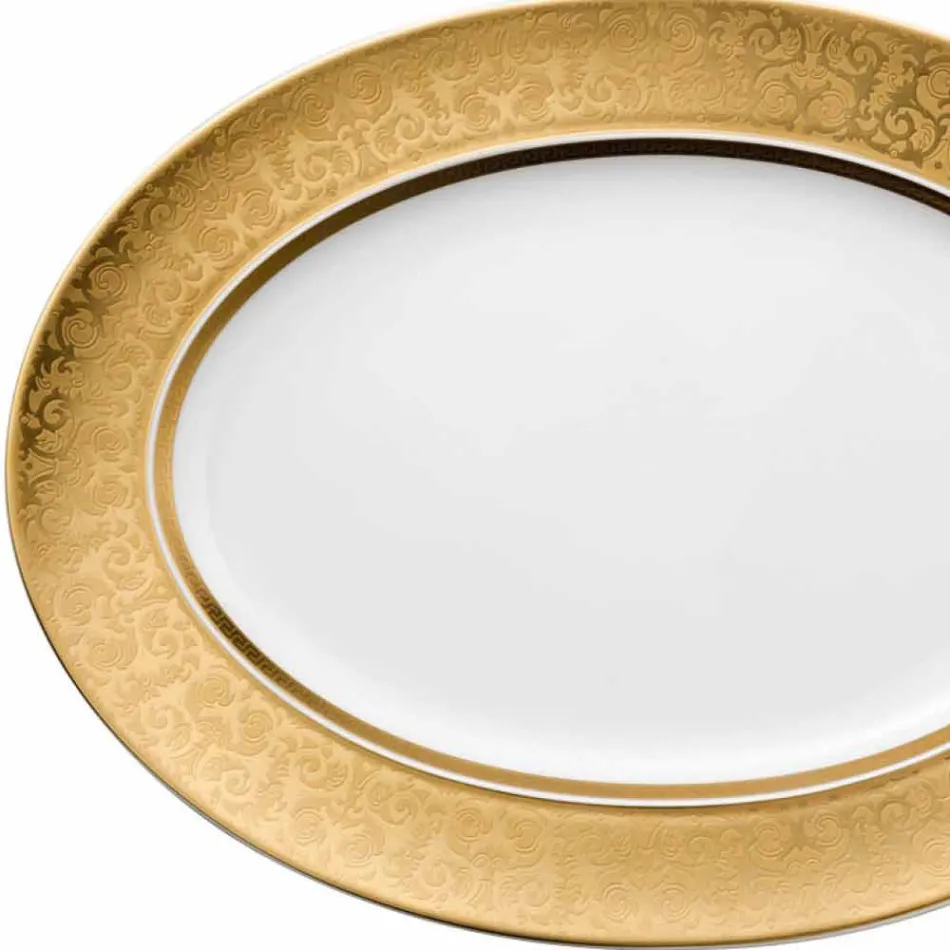 Rosenthal Versace Medusa Gala Gold Piatto ovale design 40cm porcellana Viadurini