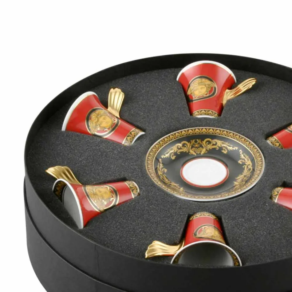 Rosenthal Versace Medusa Rosso set tazzine espresso in porcellana 6 pz Viadurini