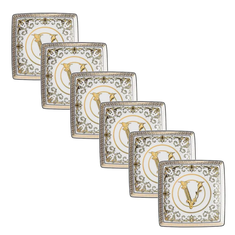 Rosenthal Versace Virtus Gala 6 Coppette Quadre Piane 15x15 cm in Porcellana - Barocco Viadurini
