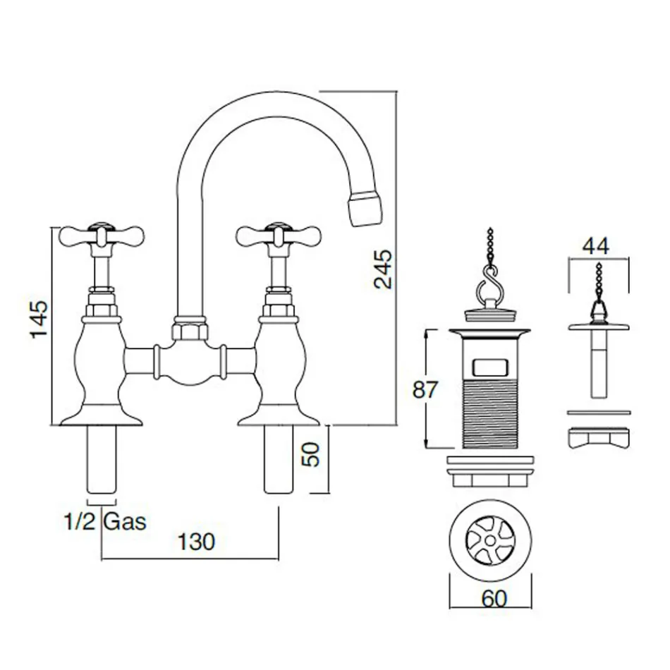 Rubinetteria a Ponte per Lavabo in Ottone Artigianale Classico - Fioretta Viadurini