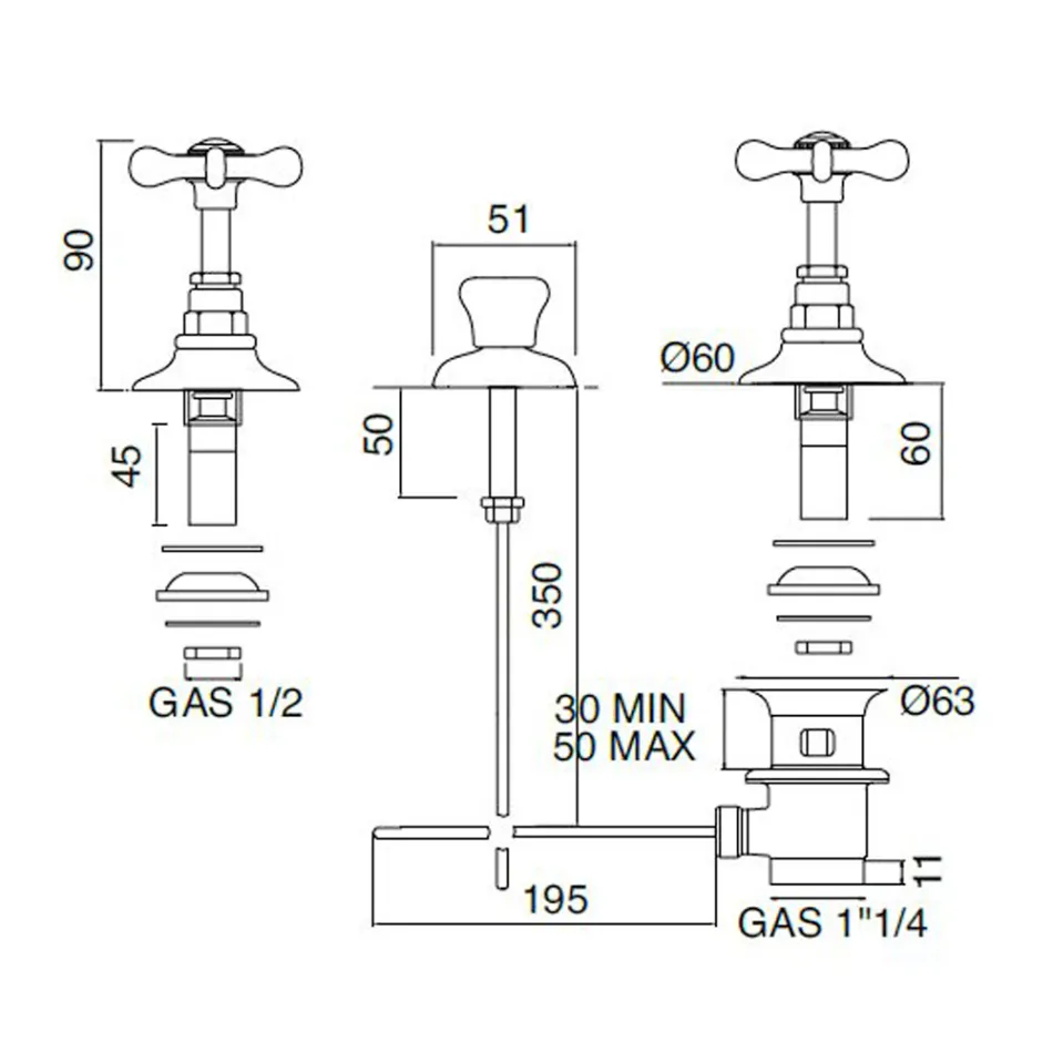 Rubinetteria Bidet a 3 Fori Erogazione Interna in Ottone Fatto a Mano - Fioretta Viadurini