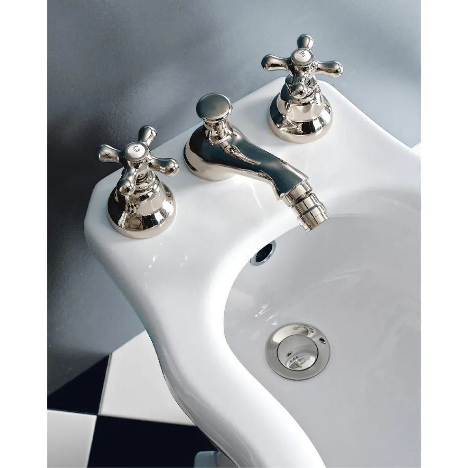 Rubinetteria Bidet Classica 3 Fori con Scarico in Ottone Made in Italy- Ercolina Viadurini