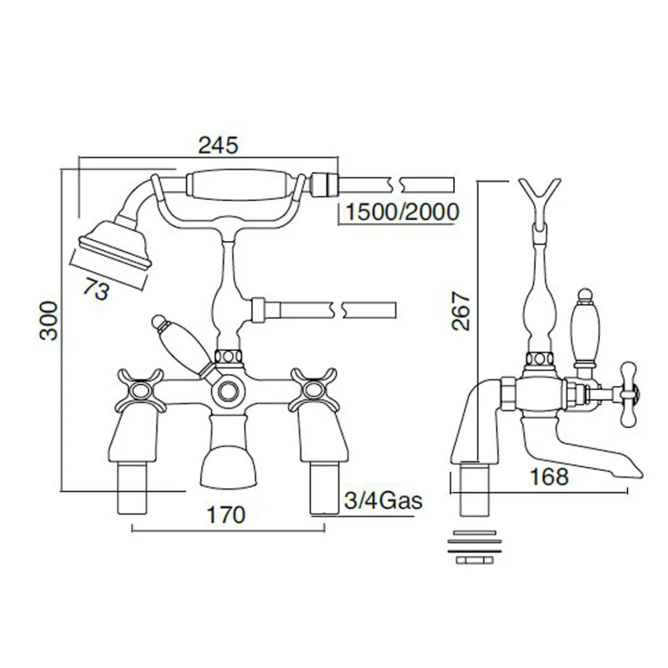 Rubinetteria Bordovasca in Ottone con Doccetta Stile Classico Lusso - Fioretta Viadurini