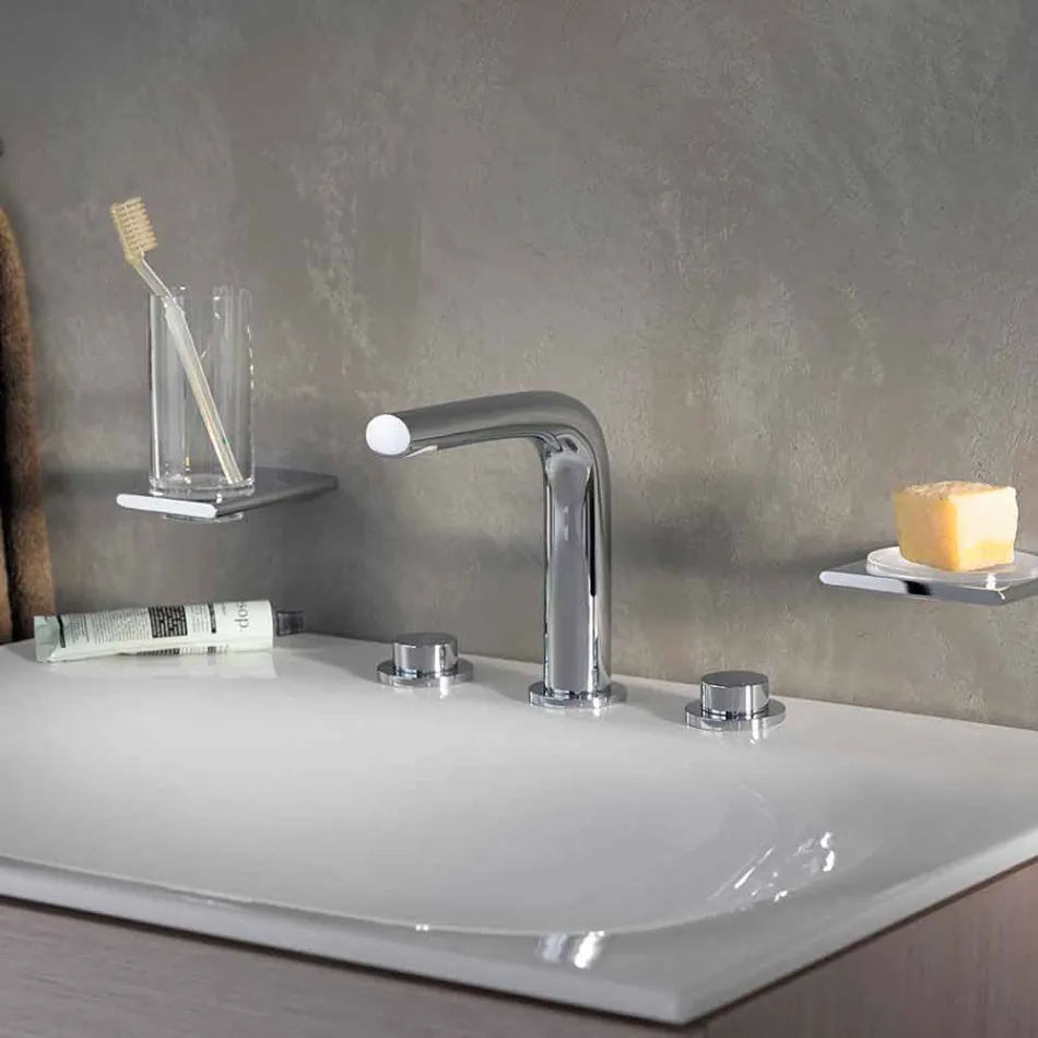 Rubinetteria Design Moderno per Lavabo a 3 Fori in Metallo Altezza 15 cm- Pinto Viadurini